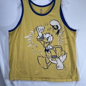 Donald Duck Tank Top Vintage Style Walt Disney World Yellow With Blue Bands XXL